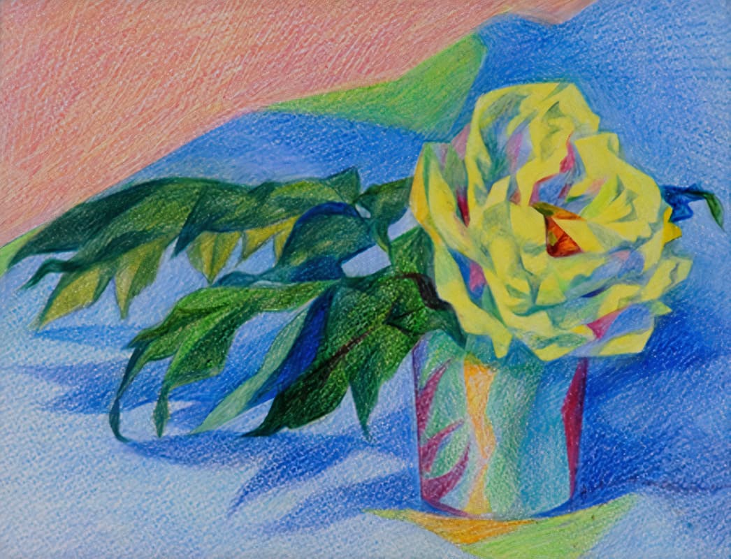 Dessin: Pivoine Jaune aux Crayons de Crayons de Couleurs 