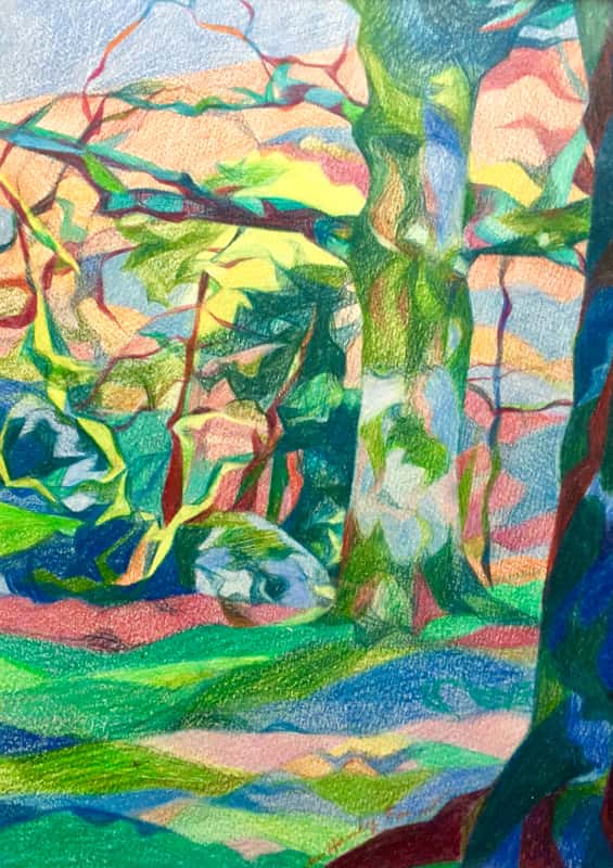 Paysage: Zugarramurdi en Hiver, Crayons de Couleurs Paysage: Zugarramurdi en Hiver, Crayons de Couleurs