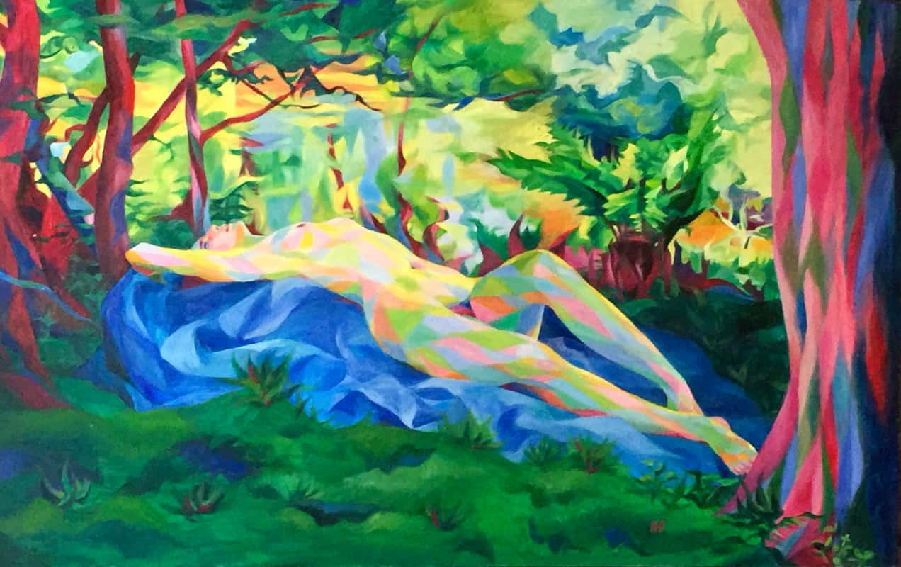 Peinture: Nu au Bord de l’Eau, Huile sur Toile